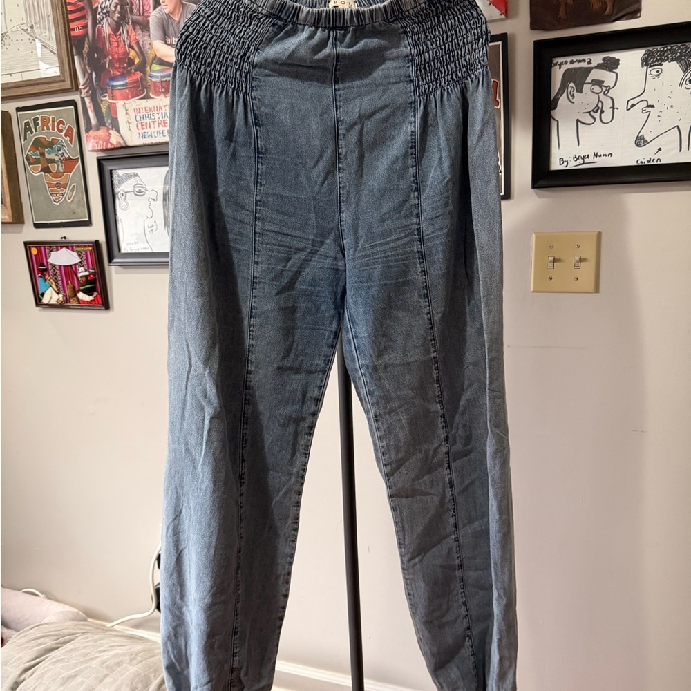 POL Blue Smocked Waist Pants